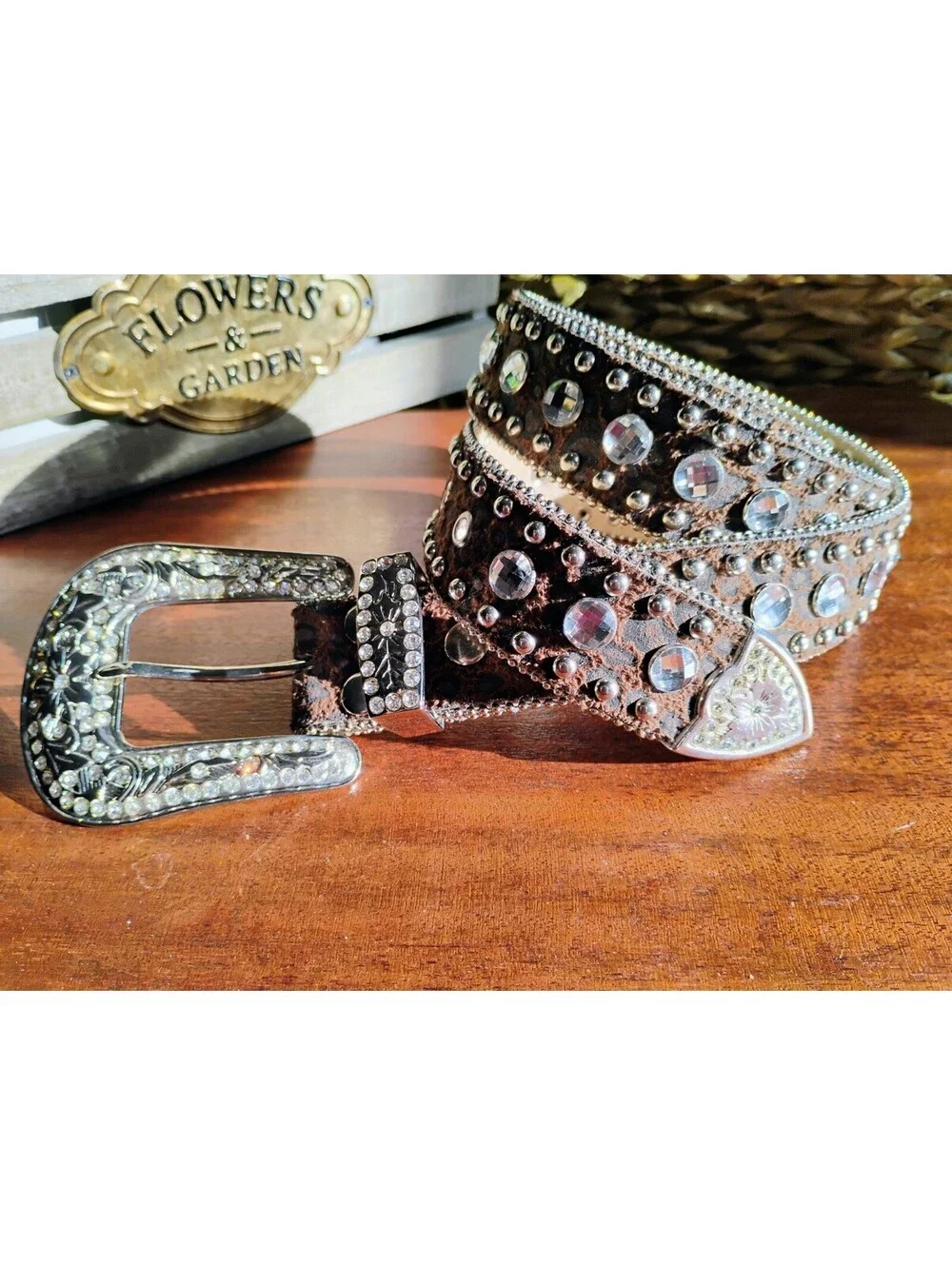 Blazin Roxx Western Rhinestone Animal Print Leather Belt Brown Cowgirl 38-44